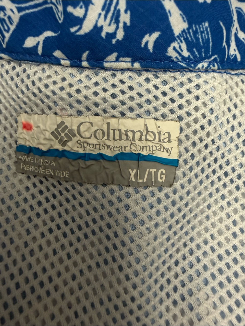 Columbia PFG Fishing Shirt XL Blue Tropical Print Button Up Vented - Picture 9 of 12